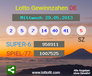 Lotto Gewinnzahlen vom Samstag, den 29.05.2013