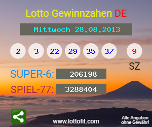 Lotto Gewinnzahlen vom Samstag, den 28.08.2013