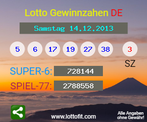 Lotto Gewinnzahlen vom Samstag, den 14.12.2013