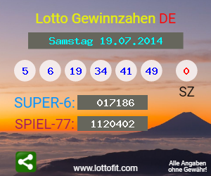 Lotto Gewinnzahlen vom Samstag, den 19.07.2014