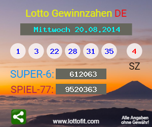 Lotto Gewinnzahlen vom Samstag, den 20.08.2014