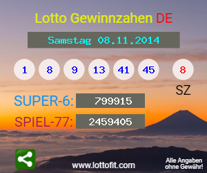 Lotto Gewinnzahlen vom Samstag, den 08.11.2014