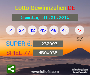 Lotto Gewinnzahlen vom Samstag, den 31.01.2015