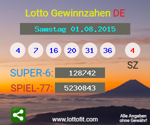 Lotto Gewinnzahlen vom Samstag, den 01.08.2015