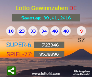 Lotto Gewinnzahlen vom Samstag, den 30.01.2016