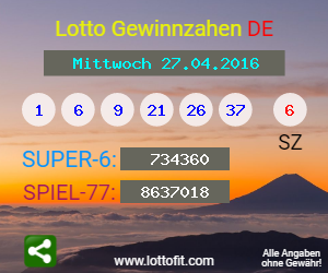 Lotto Gewinnzahlen vom Samstag, den 27.04.2016
