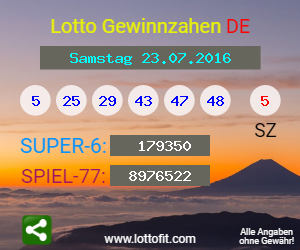 Lotto Gewinnzahlen vom Samstag, den 23.07.2016