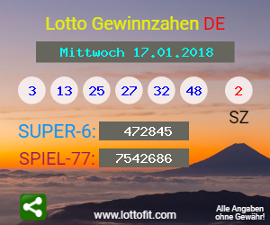 Lotto Gewinnzahlen vom Samstag, den 17.01.2018
