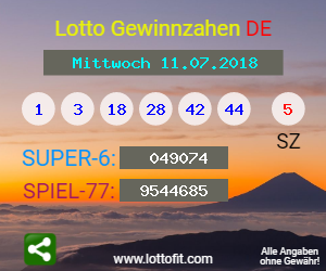 Lotto Gewinnzahlen vom Samstag, den 11.07.2018