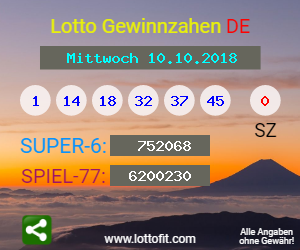 Lotto Gewinnzahlen vom Samstag, den 10.10.2018