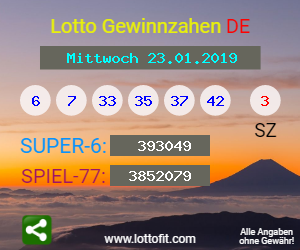 Lotto Gewinnzahlen vom Samstag, den 23.01.2019