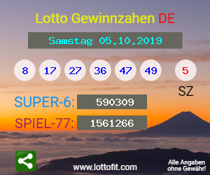 Lotto Gewinnzahlen vom Samstag, den 05.10.2019