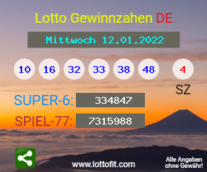 Lotto Gewinnzahlen vom Samstag, den 12.01.2022