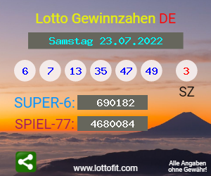 Lotto Gewinnzahlen vom Samstag, den 23.07.2022