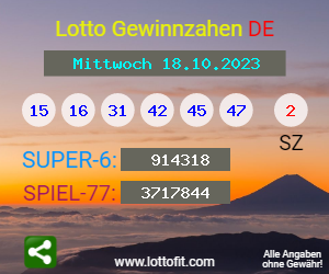 Lotto Gewinnzahlen vom Samstag, den 18.10.2023