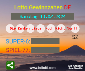 Lotto Gewinnzahlen vom Samstag, den 13.07.2024